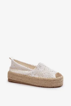 Clearance Boto Espadryle Damskie Koronkowe Na Platformie Białe Elarose