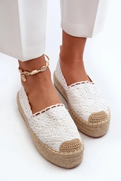 Clearance Boto Espadryle Damskie Koronkowe Na Platformie Białe Elarose