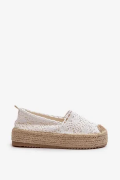 Clearance Boto Espadryle Damskie Koronkowe Na Platformie Białe Elarose