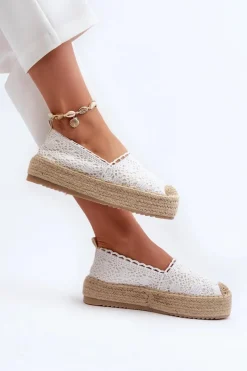 Clearance Boto Espadryle Damskie Koronkowe Na Platformie Białe Elarose
