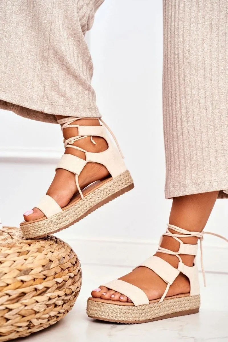 Czarne Espadryle>Boto Espadryle Damskie Na Platformie Wiązane Beżowe Fuerta