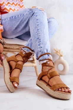 Discount Espadryle Damskie Na Platformie Wiązane Camel Fuerta Damskie Czarne Espadryle