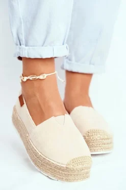 Best Espadryle Damskie Na Platformie Lniane Beżowe La Playa Damskie Czarne Espadryle