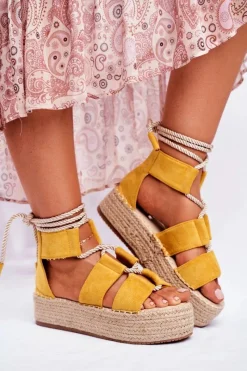Sandały Na Obcasie>Boto Espadryle Damskie Na Platformie Lniane Żółte India