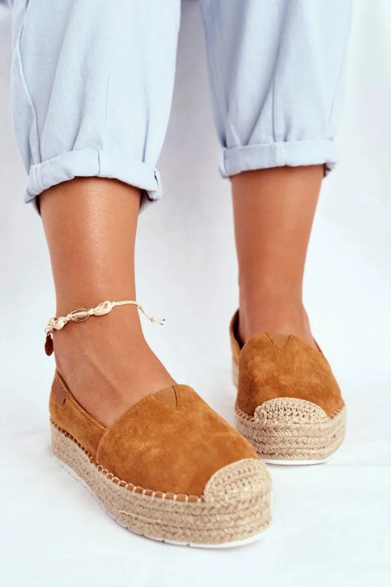 Best Boto Espadryle Damskie Na Platformie Lniane Camel La Playa