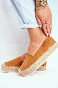 Best Boto Espadryle Damskie Na Platformie Lniane Camel La Playa
