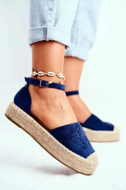 Czarne Espadryle>Boto Espadryle Damskie Na Platformie Lniane Granatowe Palermo