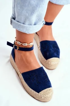 Czarne Espadryle></noscript>Boto Espadryle Damskie Na Platformie Lniane Granatowe Palermo