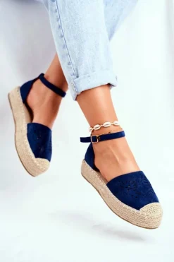 Czarne Espadryle></noscript>Boto Espadryle Damskie Na Platformie Lniane Granatowe Palermo