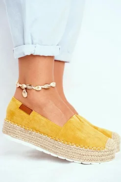 Best Boto Espadryle Damskie Na Platformie Lniane Żółte La Playa