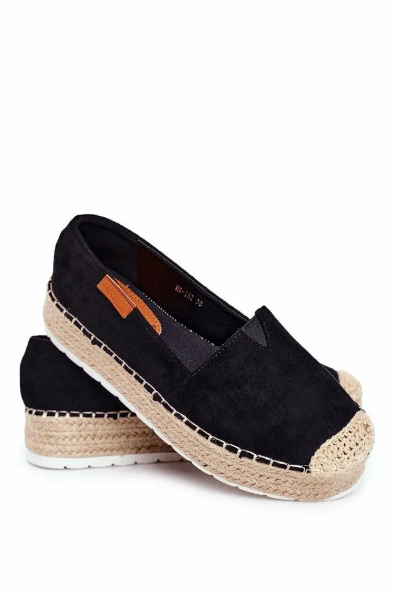 Czarne Espadryle>Boto Espadryle Damskie Na Platformie Lniane Czarne La Playa