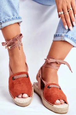 Online Boto Espadryle Damskie Na Platformie Lniane Pomarańczowe Monacoz