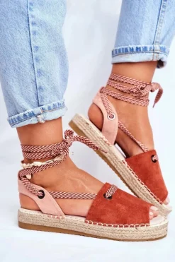 Online Boto Espadryle Damskie Na Platformie Lniane Pomarańczowe Monacoz