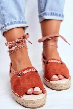 Online Boto Espadryle Damskie Na Platformie Lniane Pomarańczowe Monacoz