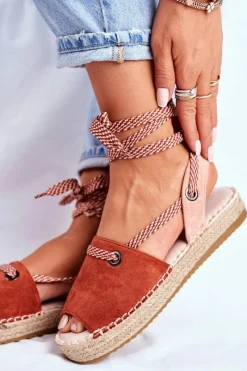 Online Boto Espadryle Damskie Na Platformie Lniane Pomarańczowe Monacoz