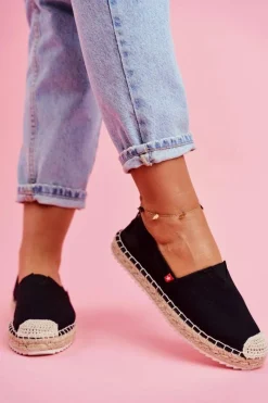 Outlet Big Star Shoes Espadryle Damskie Pleciona Podeszwa Czarne Big Star FF274A498