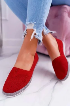 Online Damskie buty S.Barski Espadryle Damskie Skóra Zamsz Czerwone Bimbo