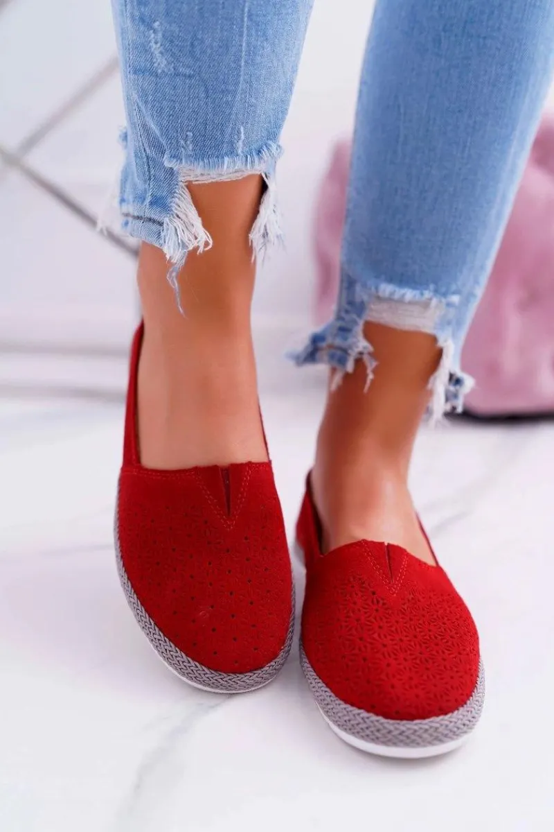Online Damskie buty S.Barski Espadryle Damskie Skóra Zamsz Czerwone Bimbo