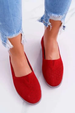 Online Damskie buty S.Barski Espadryle Damskie Skóra Zamsz Czerwone Bimbo