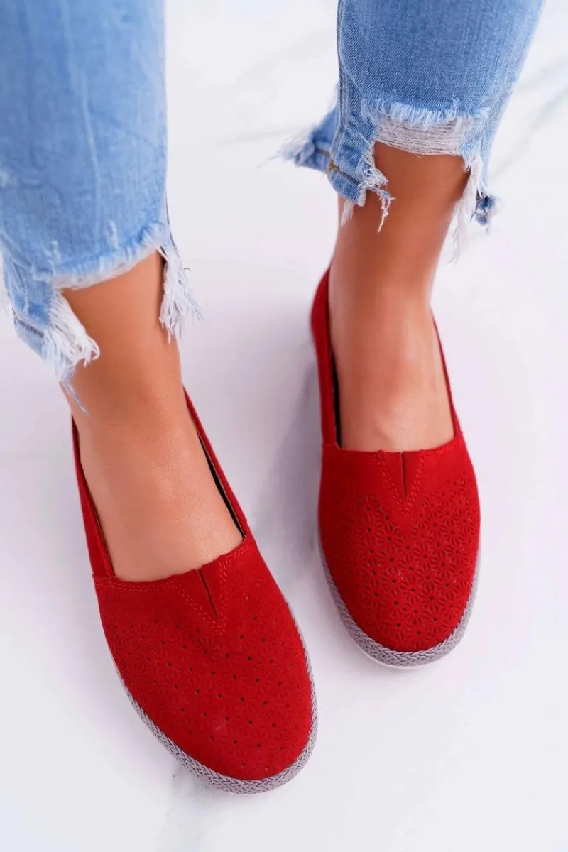 Online Damskie buty S.Barski Espadryle Damskie Skóra Zamsz Czerwone Bimbo
