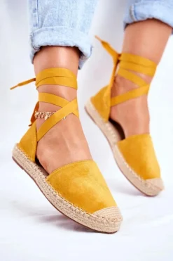 Sale Espadryle Damskie Wiązane Lniane Żółte Bonjour Damskie Czarne Espadryle