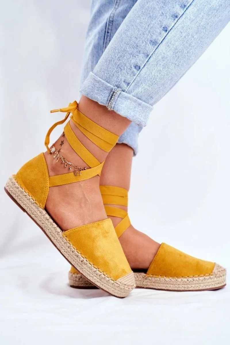 Sale Espadryle Damskie Wiązane Lniane Żółte Bonjour Damskie Czarne Espadryle