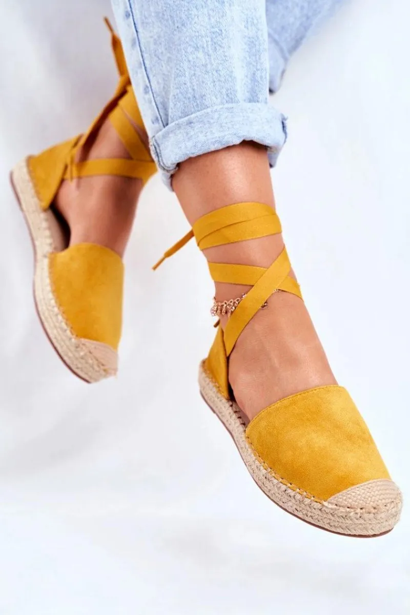Sale Espadryle Damskie Wiązane Lniane Żółte Bonjour Damskie Czarne Espadryle