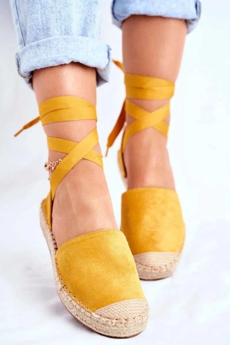 Sale Espadryle Damskie Wiązane Lniane Żółte Bonjour Damskie Czarne Espadryle