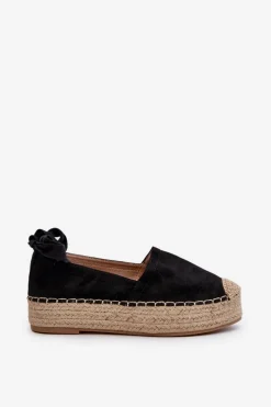 New Espadryle Damskie Wiązane Na Platformie Z Plecionką Czarne Tailesse Damskie Espadryle Na Platformie