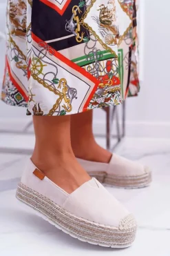 Clearance Boto Espadryle Damskie Wsuwane Zamszowe Beżowe Mariako