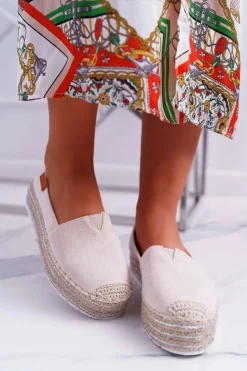 Clearance Boto Espadryle Damskie Wsuwane Zamszowe Beżowe Mariako