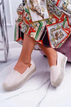 Clearance Boto Espadryle Damskie Wsuwane Zamszowe Beżowe Mariako