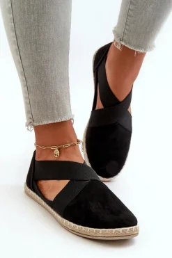 New Espadryle Damskie Z Elastycznymi Paskami Eko Zamszowe Czarne Phaedrana Damskie Czarne Espadryle