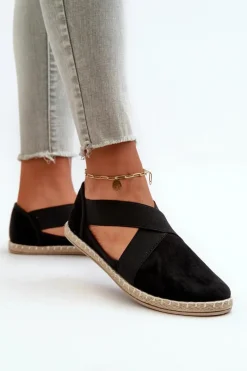 New Espadryle Damskie Z Elastycznymi Paskami Eko Zamszowe Czarne Phaedrana Damskie Czarne Espadryle