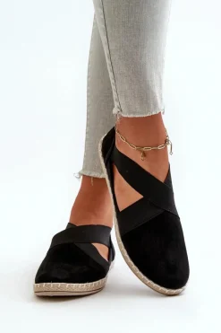 New Espadryle Damskie Z Elastycznymi Paskami Eko Zamszowe Czarne Phaedrana Damskie Czarne Espadryle