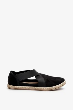 New Espadryle Damskie Z Elastycznymi Paskami Eko Zamszowe Czarne Phaedrana Damskie Czarne Espadryle