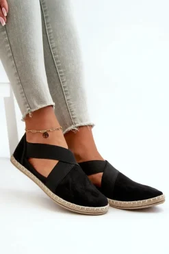 New Espadryle Damskie Z Elastycznymi Paskami Eko Zamszowe Czarne Phaedrana Damskie Czarne Espadryle