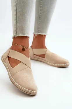 Online Evento Espadryle Damskie Z Elastycznymi Paskami Eko Zamszowe Beżowe Phaedrana