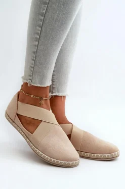 Online Evento Espadryle Damskie Z Elastycznymi Paskami Eko Zamszowe Beżowe Phaedrana