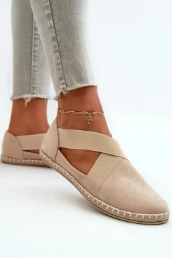 Online Evento Espadryle Damskie Z Elastycznymi Paskami Eko Zamszowe Beżowe Phaedrana