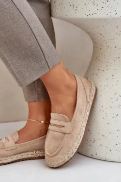 Espadryle Na Platformie>Boto Espadryle Damskie Z Jutową Plecionką Na Płaskiej Podeszwie Beżowe Shilova