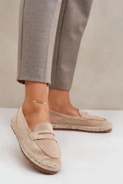 Espadryle Na Platformie>Boto Espadryle Damskie Z Jutową Plecionką Na Płaskiej Podeszwie Beżowe Shilova