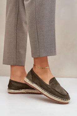 Discount Espadryle Damskie Z Jutową Plecionką Na Płaskiej Podeszwie Ciemnozielone Shilova Damskie Espadryle Na Platformie