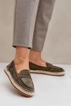 Discount Espadryle Damskie Z Jutową Plecionką Na Płaskiej Podeszwie Ciemnozielone Shilova Damskie Espadryle Na Platformie