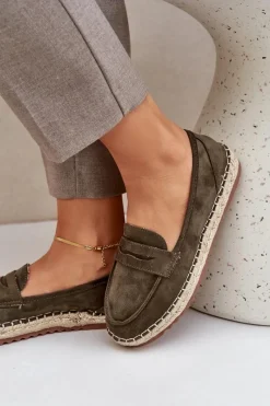 Discount Espadryle Damskie Z Jutową Plecionką Na Płaskiej Podeszwie Ciemnozielone Shilova Damskie Espadryle Na Platformie