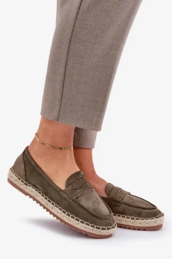 Discount Espadryle Damskie Z Jutową Plecionką Na Płaskiej Podeszwie Ciemnozielone Shilova Damskie Espadryle Na Platformie