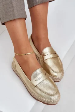 New Espadryle Damskie Z Jutową Plecionką Na Płaskiej Podeszwie Złote Shilova Damskie Espadryle Na Platformie