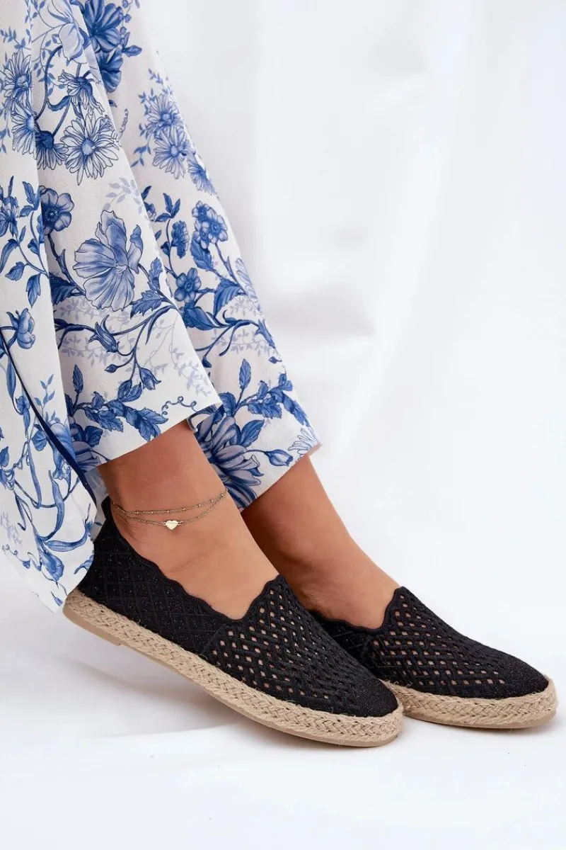 Outlet Espadryle Damskie Z Plecionką Vinceza 13625 Czarne Damskie Espadryle Na Platformie
