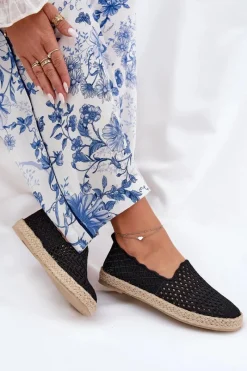 Outlet Espadryle Damskie Z Plecionką Vinceza 13625 Czarne Damskie Espadryle Na Platformie