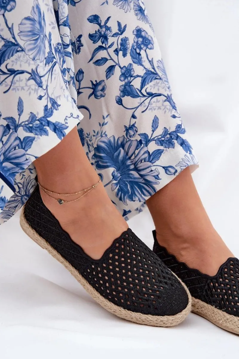 Outlet Espadryle Damskie Z Plecionką Vinceza 13625 Czarne Damskie Espadryle Na Platformie